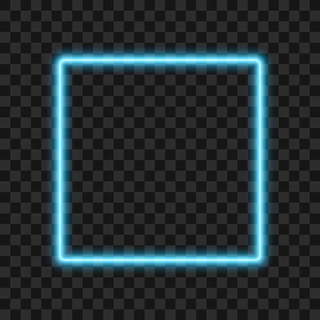 Frame de neón azul claro con borde cuadrado en ilustración vectorial de fondo transparente