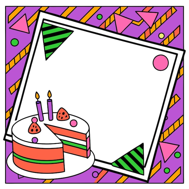Frame de pastel de cumpleaños de los años 90 estilo retro colores vibrantes