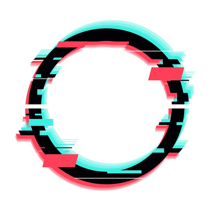 Vector frame redondo con glitches con ruido digital turquesa y roja