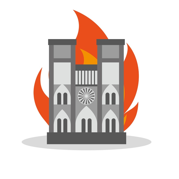 Vector francia - 15 de abril de 2019 incendio en la catedral de notre dame - ilustración vectorial