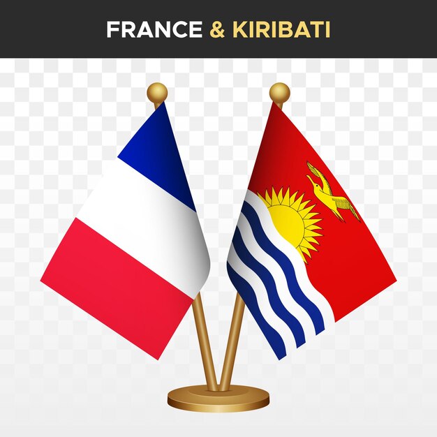 Francia contra Kiribati banderas francesas 3d bandera de escritorio de pie aislada en blanco