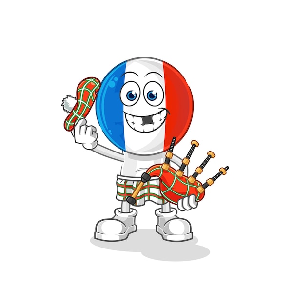 Francia escocesa con personaje de dibujos animados de vector de gaitas