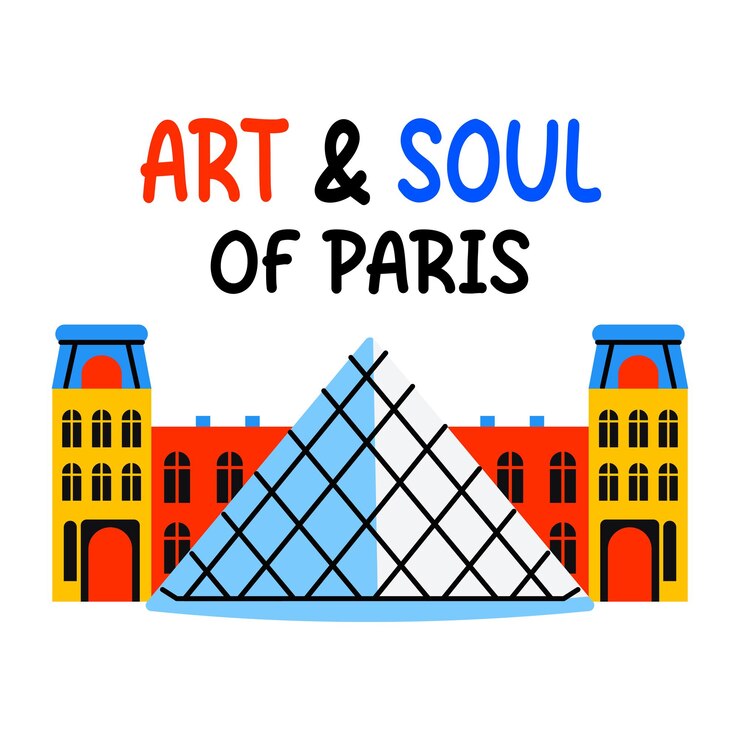 Vector francia hito con arte y alma de parís texto pegatina plana