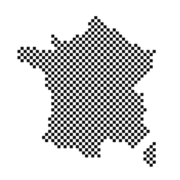 Francia mapa del país a partir de un patrón de cuadrícula cuadrada en blanco y negro a cuadros