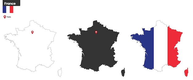 Francia mapa político con capital París bandera nacional y fronteras país europeo