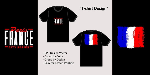 Francia y parís con la bandera nacional diseño grunge estilo vectorial para camiseta sudadera con capucha mercancía