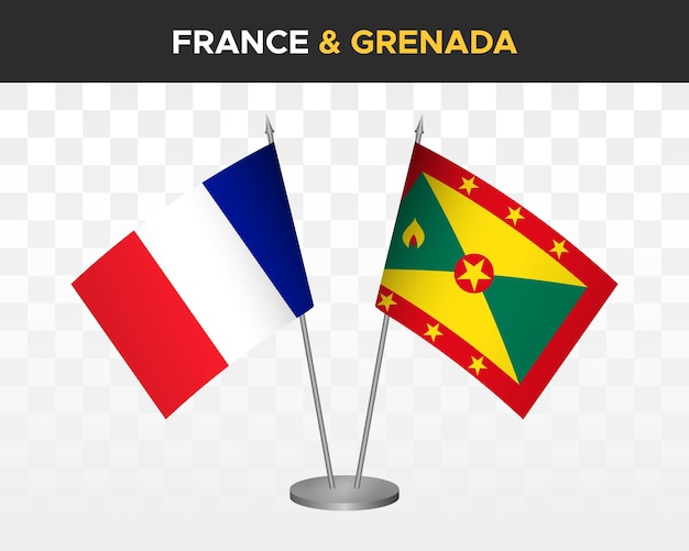Francia vs granada maqueta de banderas de escritorio ilustración vectorial 3d aislada banderas de mesa francesas