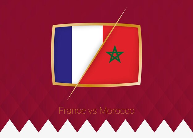 Francia vs Marruecos Semifinales icono de competición de fútbol sobre fondo burdeos