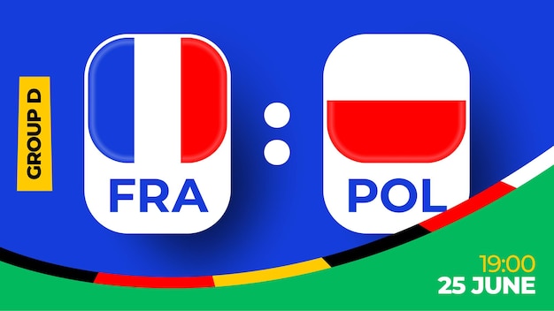 Vector francia vs polonia fútbol 2024 partido contra 2024 partido de campeonato de la fase de grupos contra equipos intro fondo deportivo competición de campeonato