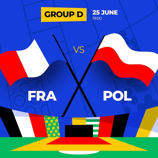Francia vs Polonia fútbol 2024 partido contra 2024 partido de campeonato de la fase de grupos contra equipos intro fondo deportivo competición de campeonato