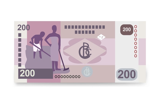 Vector franco congoleño ilustración vectorial conjunto de dinero del congo paquete de billetes papel moneda 200 cdf