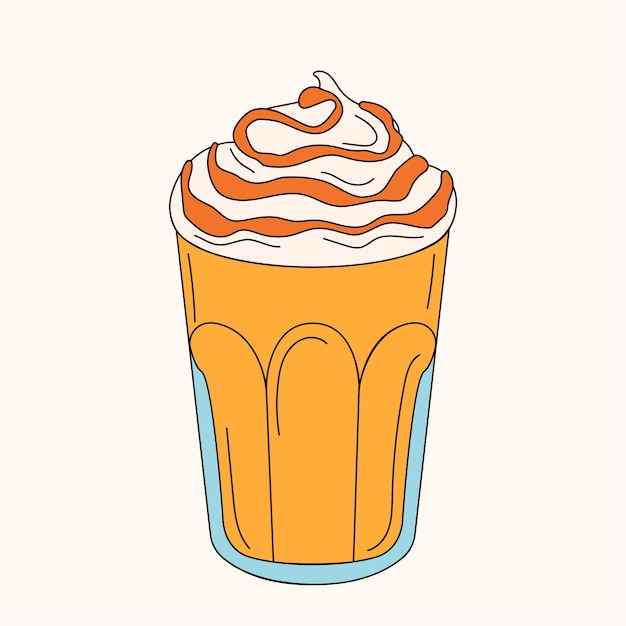Frappuccino café helado en una taza de vidrio en línea arte doodle estilo ilustración vectorial aislado sobre fondo blanco