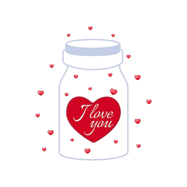 Un frasco con corazones rojos y el texto Te quiero Ilustración vectorial en estilo lineal y plano