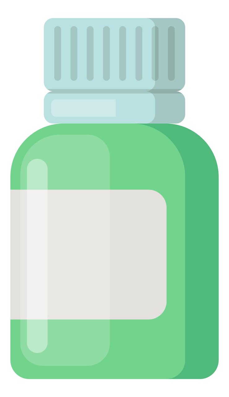 Vector frasco corto con tapa de plástico. recipiente de vidrio de medicación aislado sobre fondo blanco.