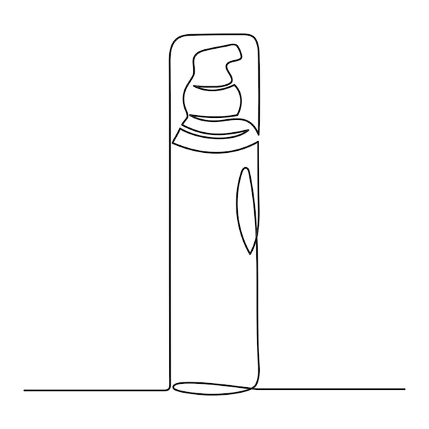 Frasco cosmético con dosificador. Dibujo de una línea, arte de línea continua, diseño minimalista simple.