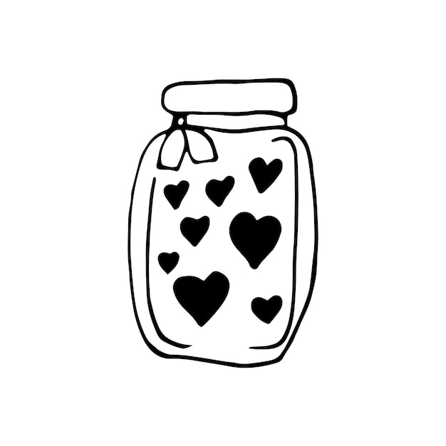 Frasco de elemento dibujado a mano con corazón para tarjetas de felicitación, carteles, pegatinas y diseño de temporada Aislado sobre fondo blanco Ilustración de vector de Doodle