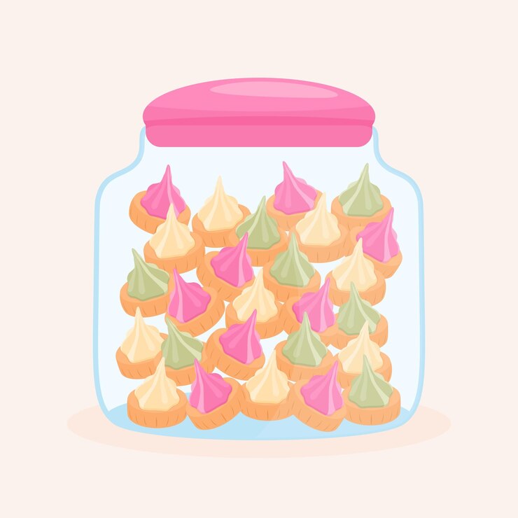 Un frasco de galletas de colores