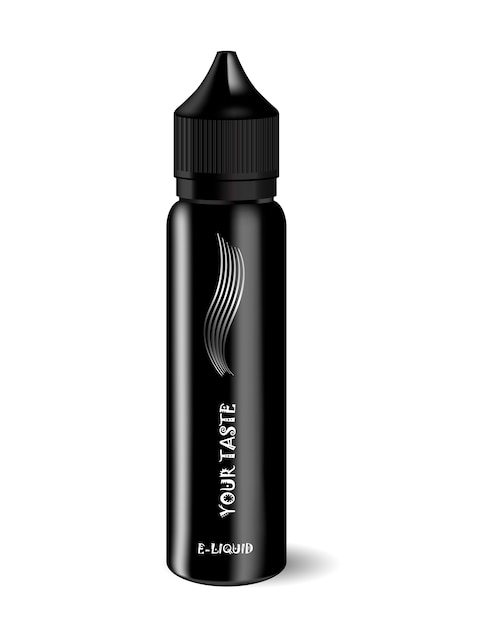 Frasco gotero Vape E líquido negro. Jarra de aceite esencial realista.