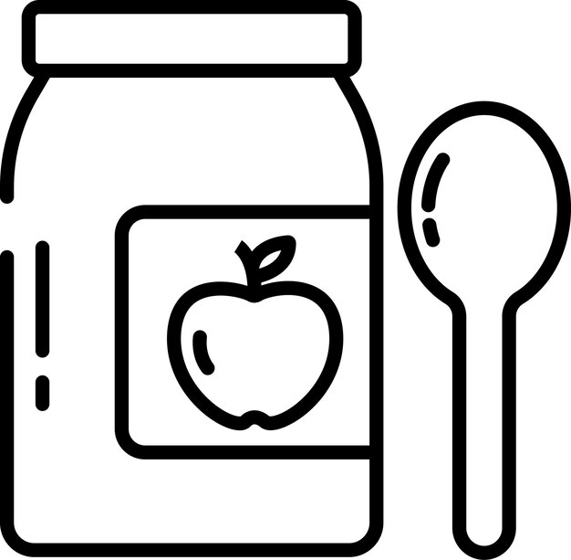 un frasco de jugo de manzana con una cuchara a su lado