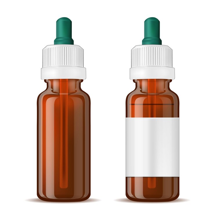 Vector frasco de medicina de vidrio marrón con tapón de rosca