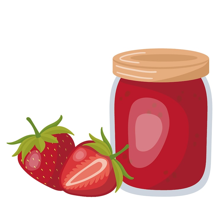 Vector un frasco de mermelada de fresa con fresas