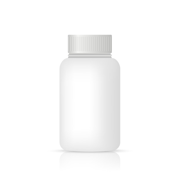 Frasco de pastillas blanco contenedor de vitamina en blanco maqueta de vector aislado realista vacío