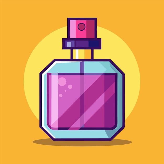 un frasco de perfume con una etiqueta morada