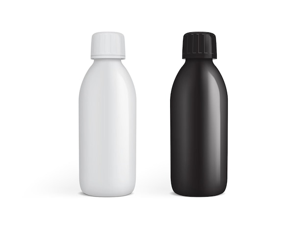 Vector frasco de plástico blanco y negro para medicamentos aislados