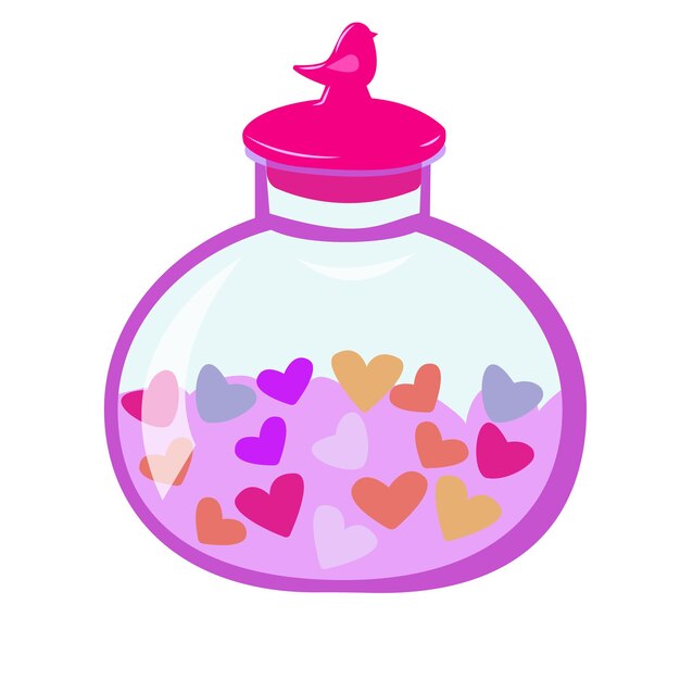 frasco redondo con tapa con corazones botella con corazones ilustración romántica para el día de san valentín