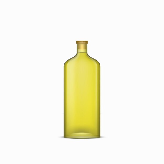 Vector frasco de vidrio de botella de aceite de oliva realista con tapa de metal de corcho paquete de aceite de oliva virgen extra o vinagre