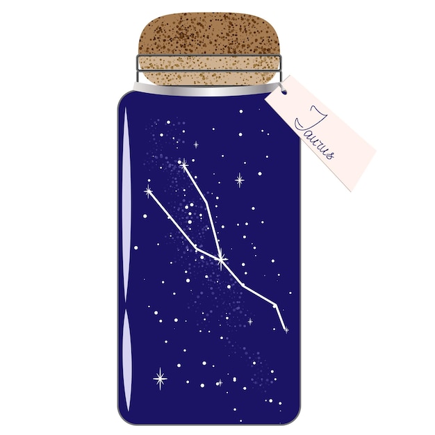 Frasco de vidrio con constelaciones del zodiaco Tauro en el cielo nocturno Recoge momentos Frasco con etiqueta para horóscopo