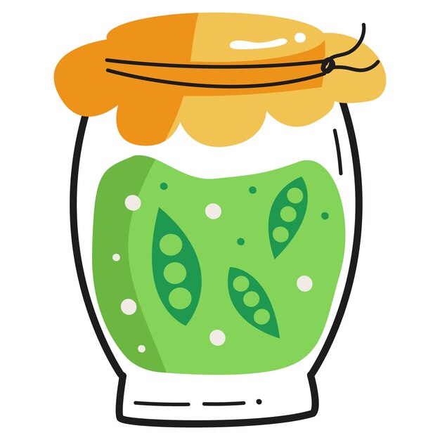 Frasco de vidrio con guisantes enlatados verdes llenos de ilustración vectorial de verduras