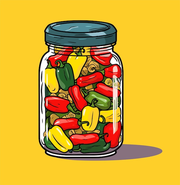 Frasco de vidrio vegetales en conserva Lata de pimiento encurtido Comida enlatada de dibujos animados Contenedor de conservación de comestibles