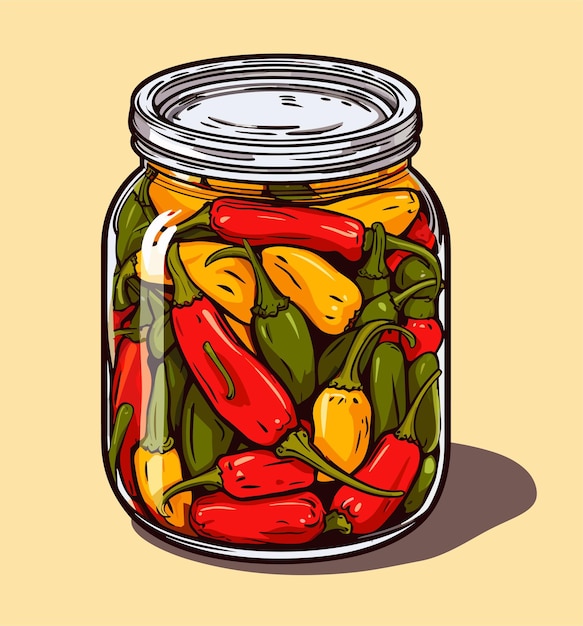 Frasco de vidrio vegetales en conserva Lata de pimiento encurtido Comida enlatada de dibujos animados Contenedor de conservación de comestibles