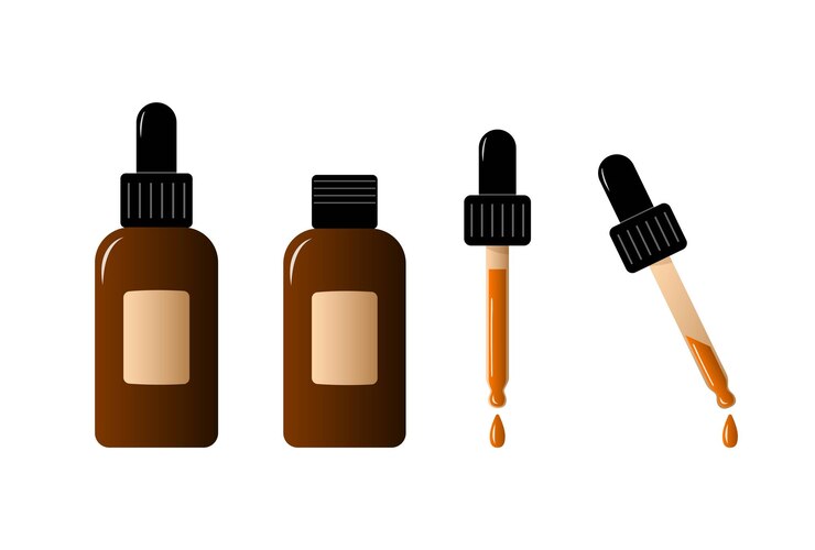 Vector los frascos de suero y los goteros establecen ilustraciones vectoriales aisladas en estilo de dibujos animados planos