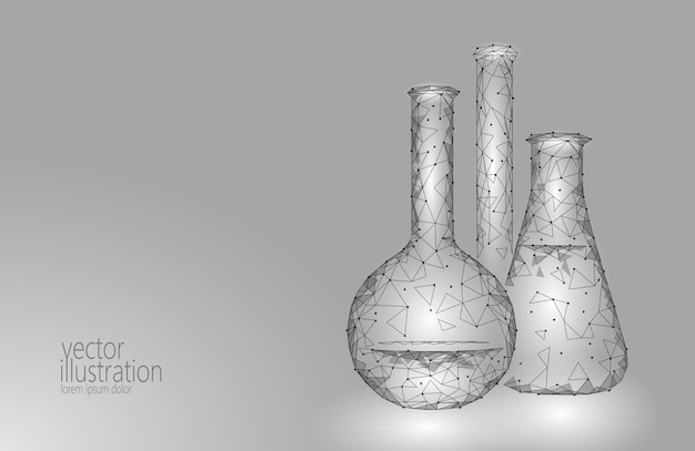 Vector frascos de vidrio químico de baja poli ciencia