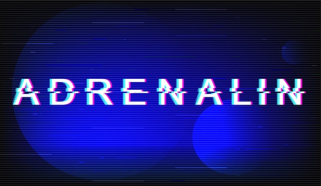 Frase de adrenalina. tipografía retro estilo futurista sobre fondo azul eléctrico. texto de actividad extrema con efecto de distorsión en la pantalla del televisor. diseño de banner de movimiento con cita