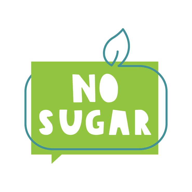 Vector frase sin azúcar insignia verde alimentos saludables diseño vectorial ilustración sobre fondo blanco