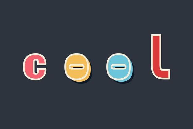 Frase de Cool con letras de colores brillantes sobre fondo negro Lema escrito a mano por una fuente minimalista creativa Texto de moda moderno Ilustración vectorial para bolsas de camiseta de sudadera textil impresa