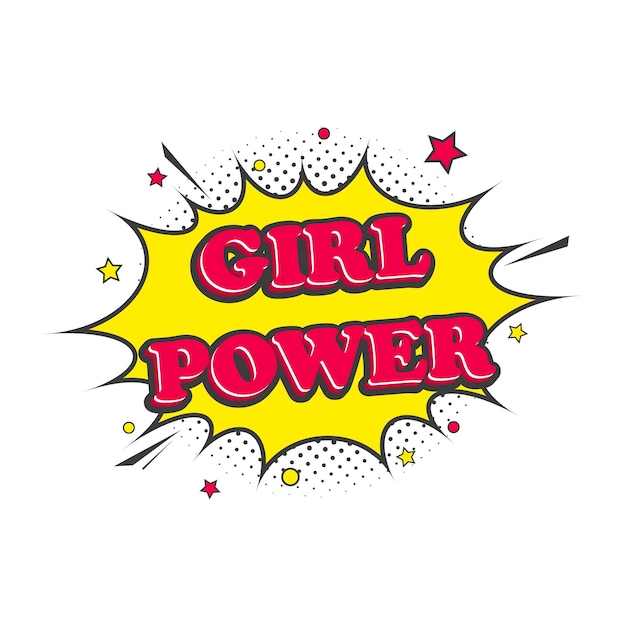 Frase Girl power en el estilo pop art cómico retro burbuja de habla con puntos de medio tono sombra en blanco