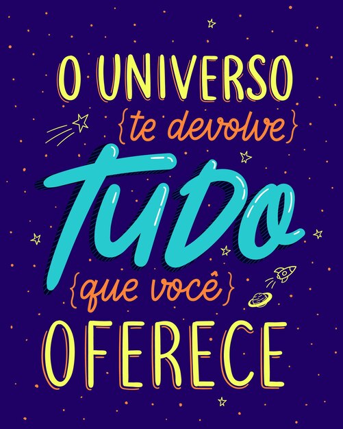 Frase inspiradora en cartel en traducción al portugués El universo te devuelve todo lo que ofreces