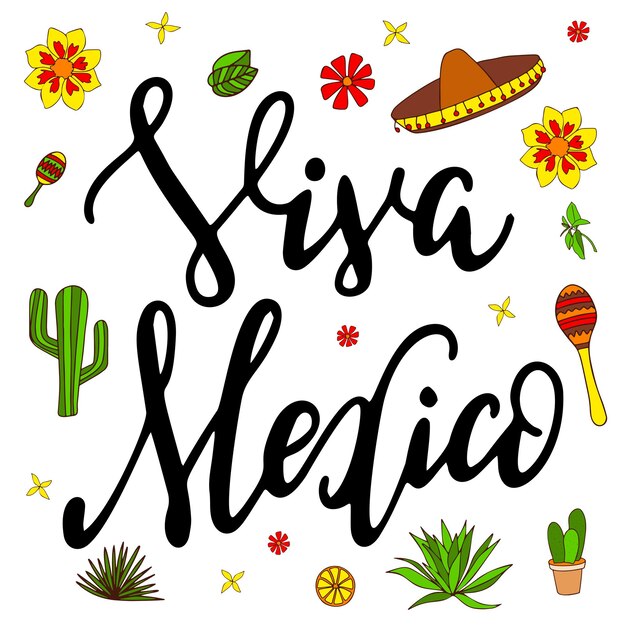 Vector frase tradicional mexicana. diseño de letras dibujadas a mano. vector ilustración tipográfica brillante.