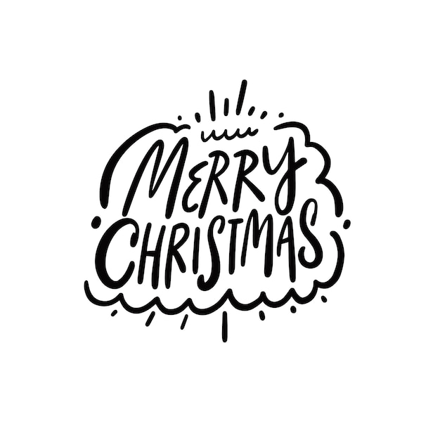 Frase de vacaciones de caligrafía de feliz Navidad. Símbolo de color negro dibujado a mano.