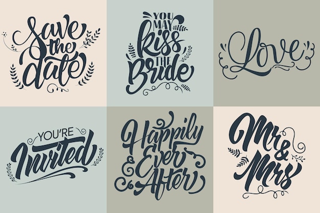 Vector frases de boda dibujadas a mano