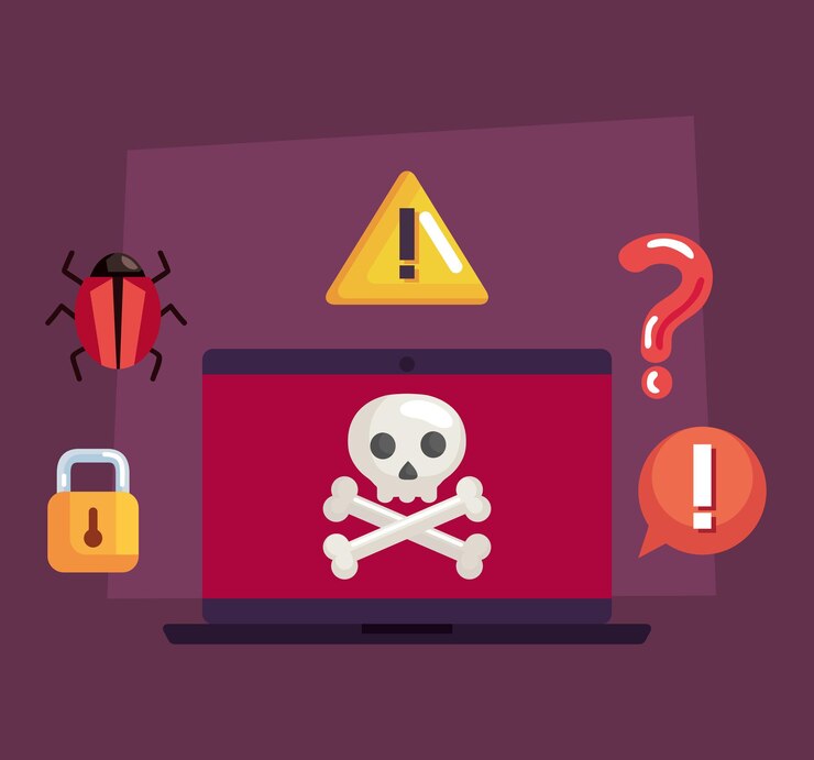 Vector fraude cibernético y computadora portátil