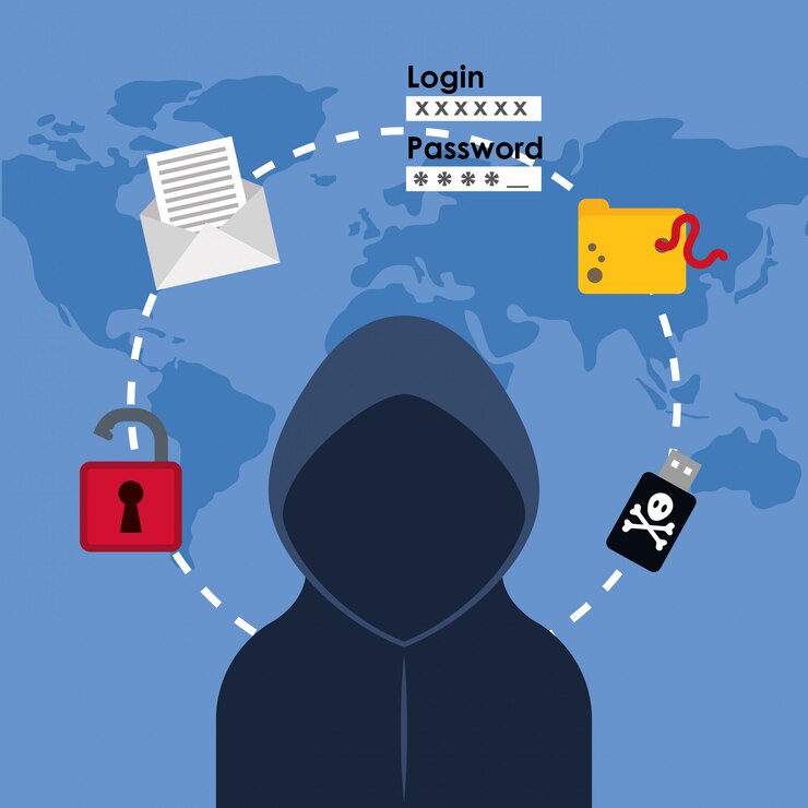 Vector fraude digital y diseño de hacking.