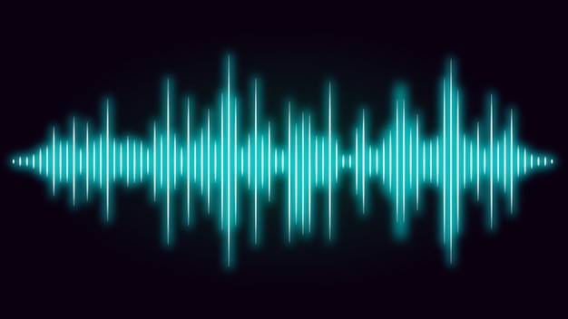 Frecuencia de la onda de sonido en color azul sobre fondo negro. ilustración sobre música visual de audio.