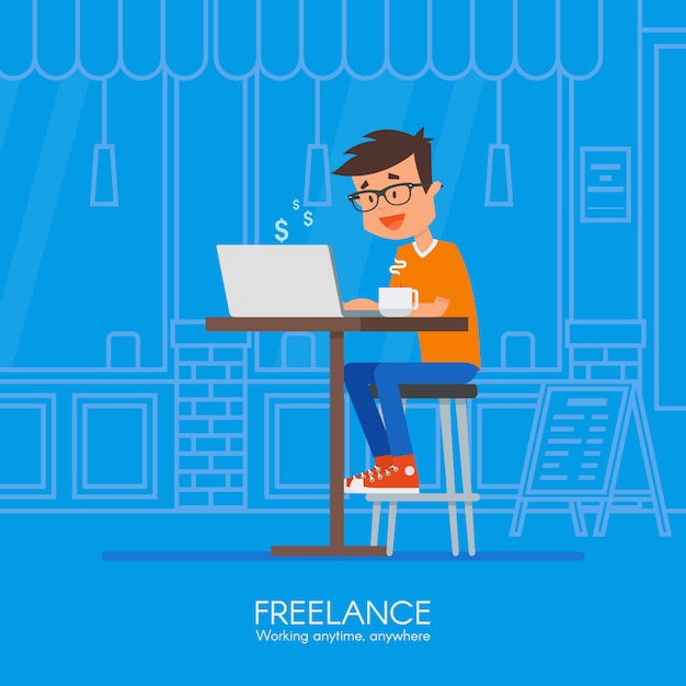 Freelance masculino trabajando remotamente desde su escritorio.