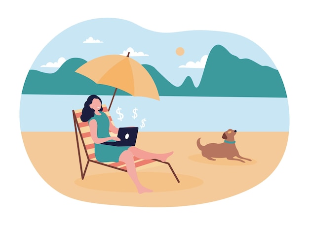 Freelance de mujer en la playa