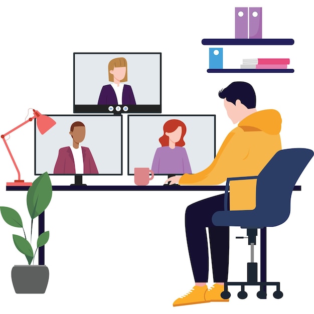 Freelancer haciendo ilustraciones de reuniones en línea